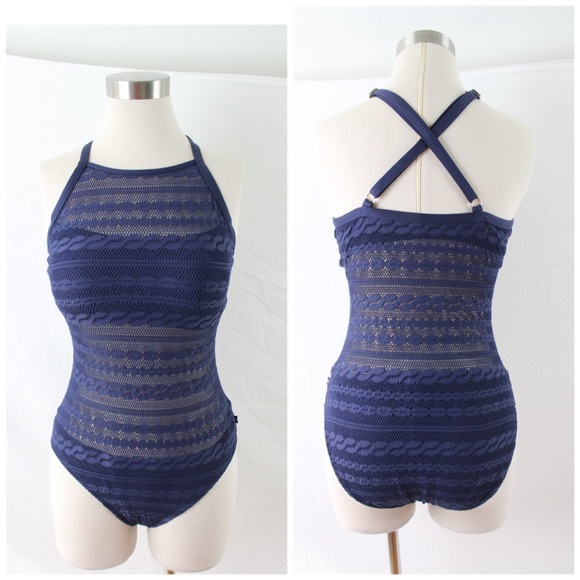 Nautica Grand Isle High-Neck One-Pc Navy Swimsuit - Picture 2 of 5